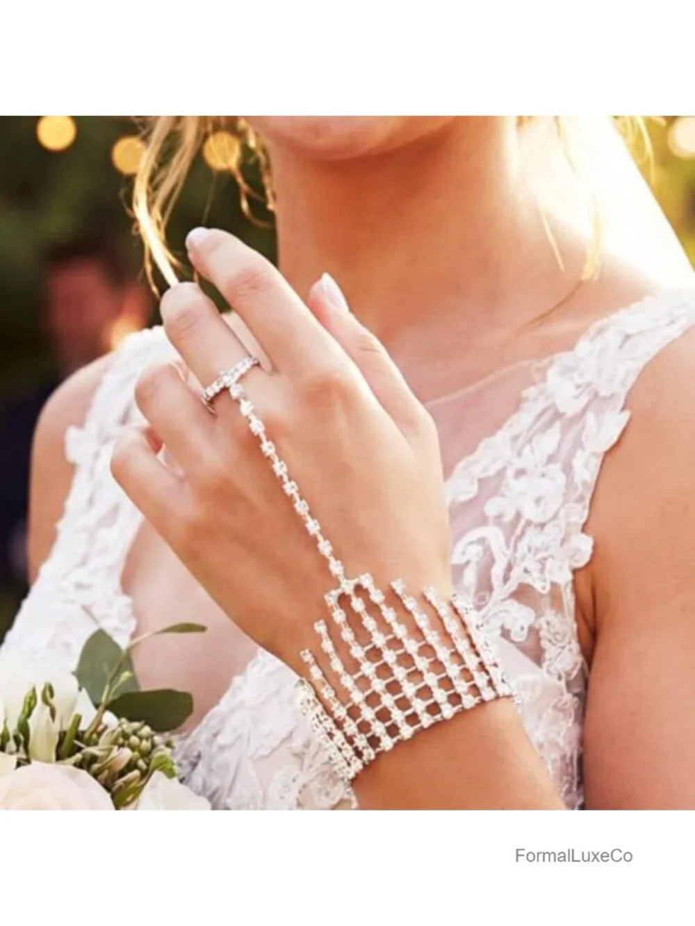 Rhinestone Fingerless Gloves with Adjustable Wrist Band for Wedding Prom